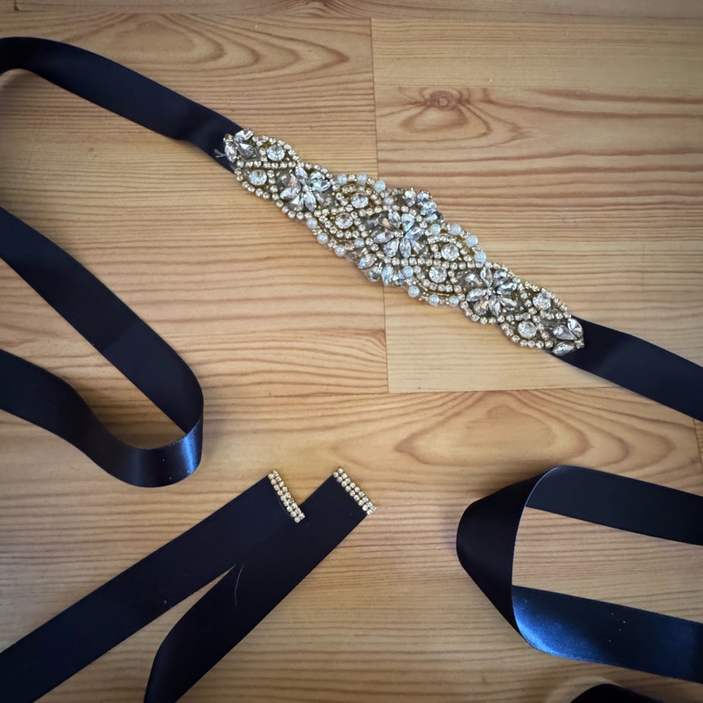 Rhinestone Bridal Belt Navy Gold Silver Clear